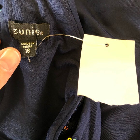 Zunie- Navy sleeveless dress with sequins- size 16 - Picture 3 of 4